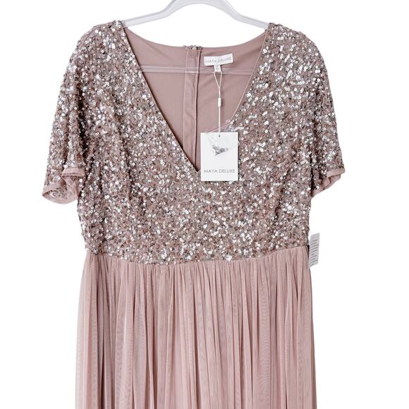 MAYA BRIDESMAID V-NECK MAXI TULLE DRESS NEW W TAGS SEQUIN TOP WOMEN SZ LARGE/14 - Picture 7 of 12